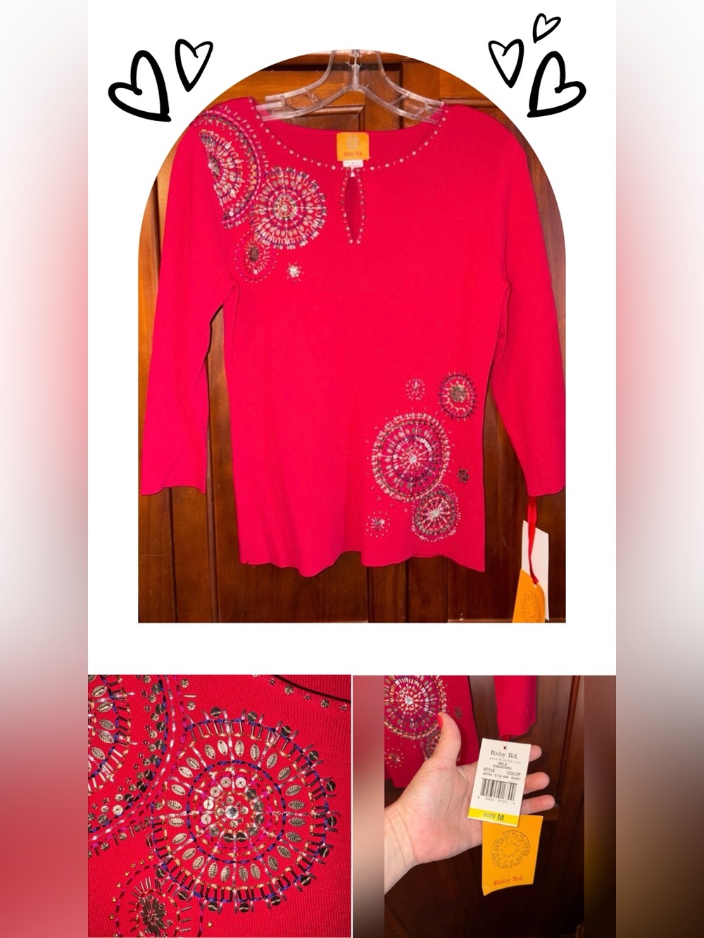 Ruby Rd. Red‎ Embellished Blouse #1274